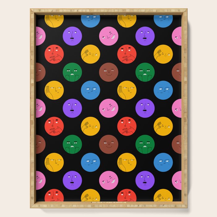 Funny colorful cartoon character face pattern Serving Tray Gallery Image 1