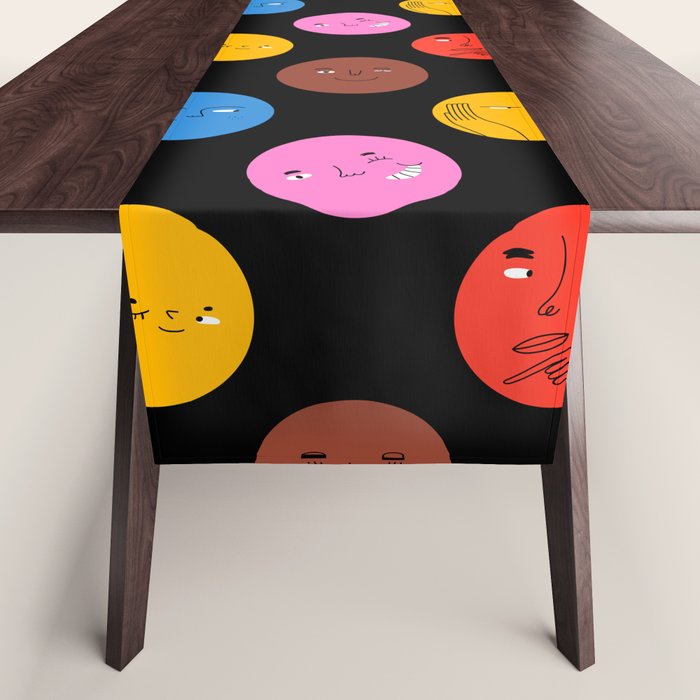 Funny colorful cartoon character face pattern Table Runner Gallery Image 1