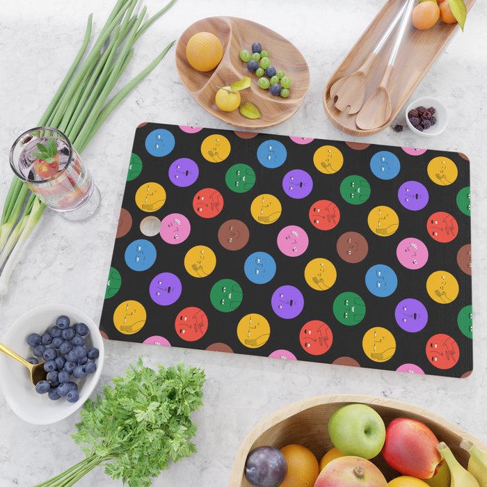 Funny colorful cartoon character face pattern Cutting Board Gallery Image 2