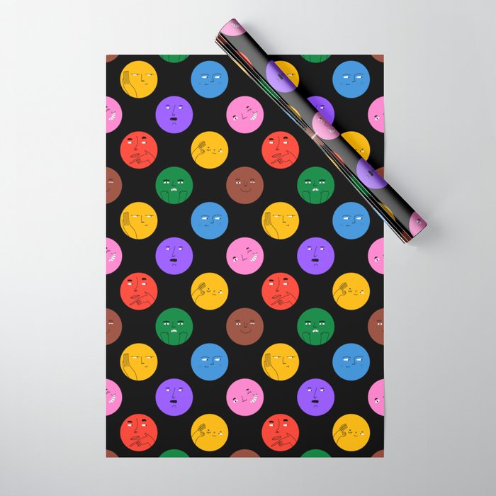 Funny colorful cartoon character face pattern Wrapping Paper Gallery Image 1