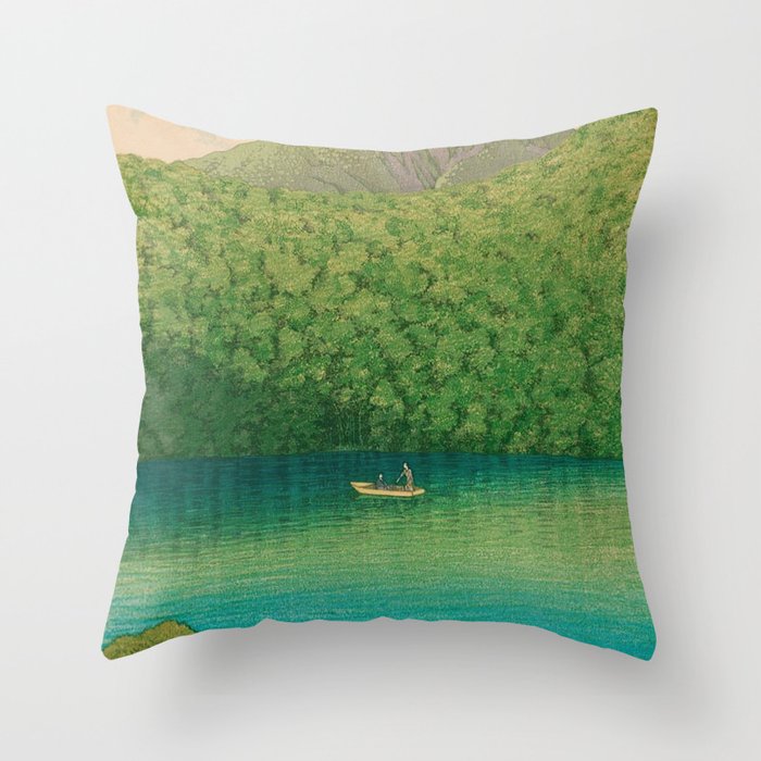 Morning at TsutanumaPond Kawase Hasui Throw Pillow Gallery Image 6