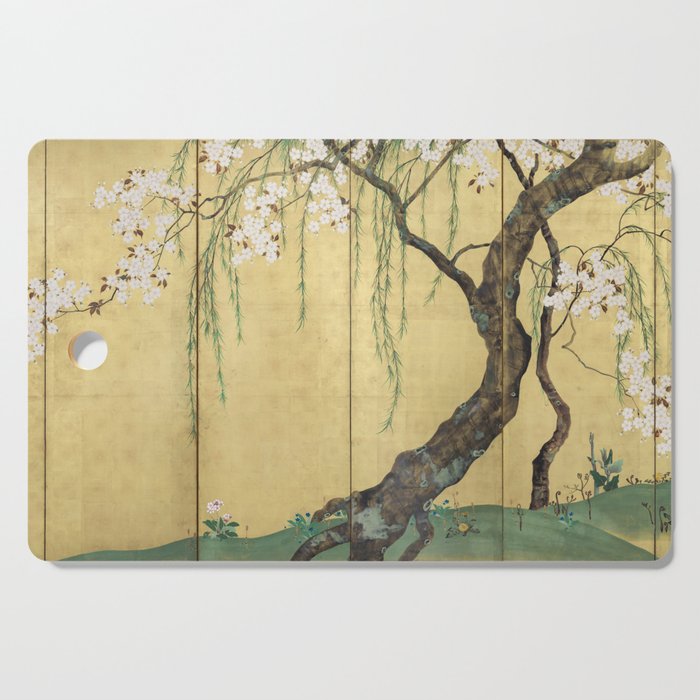 Cherry Tree Japanese Edo Period Six-Panel Gold Leaf Screen Cutting Board Gallery Image 1