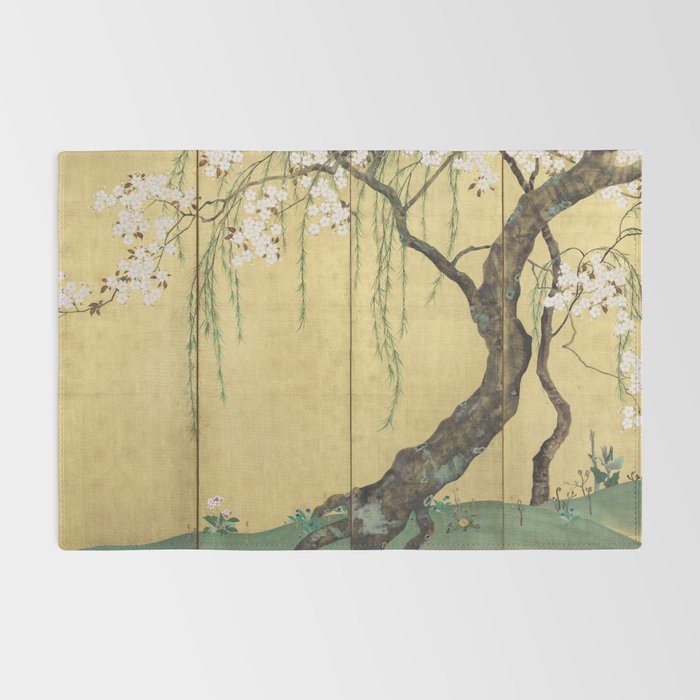 Cherry Tree Japanese Edo Period Six-Panel Gold Leaf Screen Rug Gallery Image 2