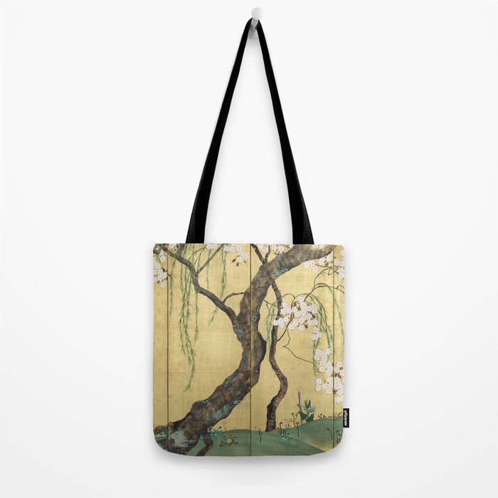 Cherry Tree Japanese Edo Period Six-Panel Gold Leaf Screen Tote Bag Gallery Image 2