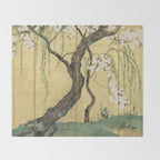 Cherry Tree Japanese Edo Period Six-Panel Gold Leaf Screen Throw Blanket Gallery Image 2