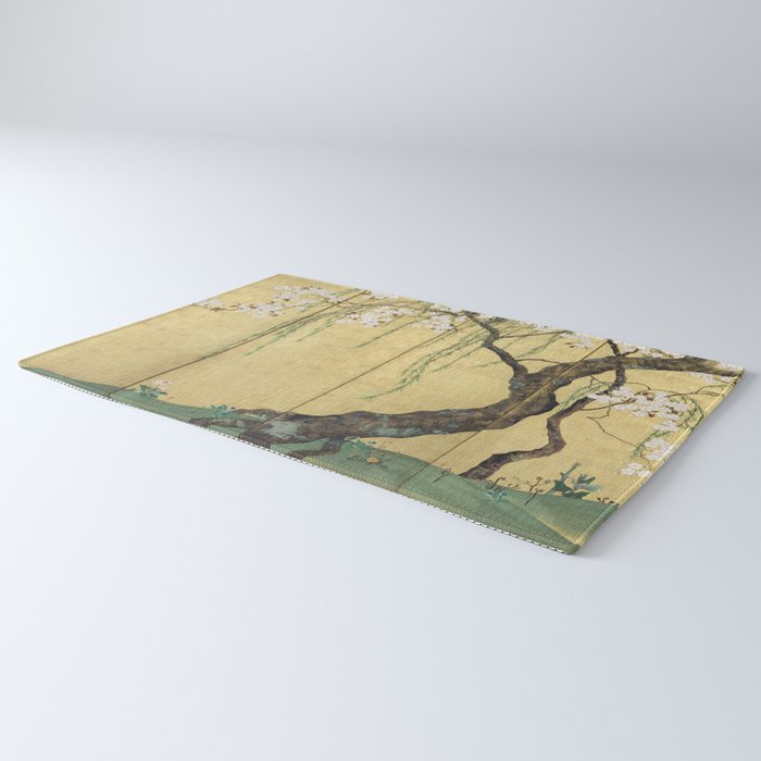Cherry Tree Japanese Edo Period Six-Panel Gold Leaf Screen Rug Gallery Image 3