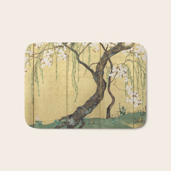 Cherry Tree Japanese Edo Period Six-Panel Gold Leaf Screen Bath Mat Gallery Image 1
