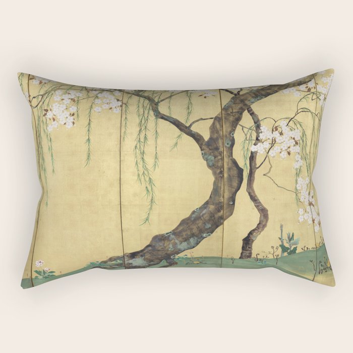 Cherry Tree Japanese Edo Period Six-Panel Gold Leaf Screen Rectangular Pillow Gallery Image 1