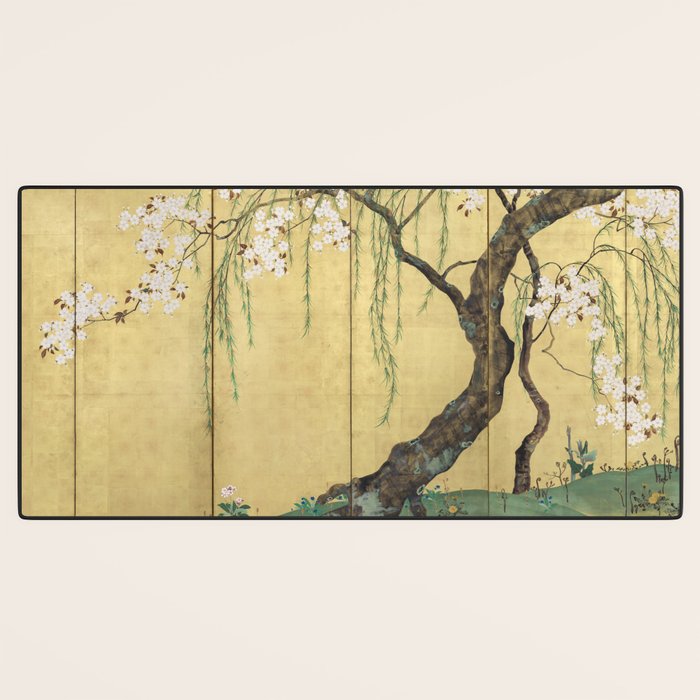 Cherry Tree Japanese Edo Period Six-Panel Gold Leaf Screen Desk Mat Gallery Image 3