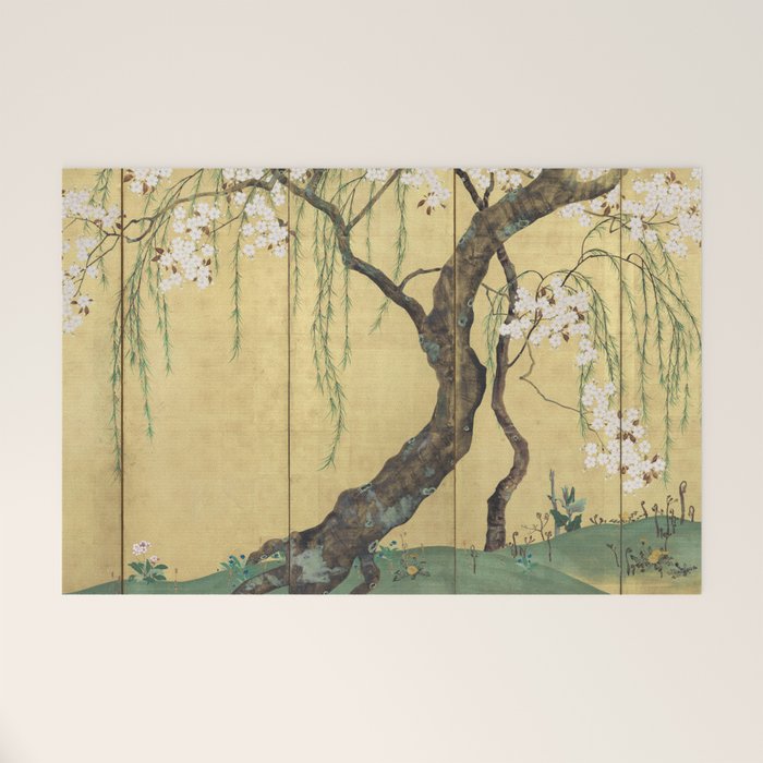 Cherry Tree Japanese Edo Period Six-Panel Gold Leaf Screen Welcome Mat Gallery Image 1
