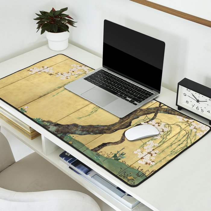 Cherry Tree Japanese Edo Period Six-Panel Gold Leaf Screen Desk Mat Gallery Image 2