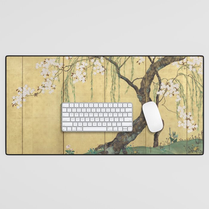 Cherry Tree Japanese Edo Period Six-Panel Gold Leaf Screen Desk Mat Gallery Image 1