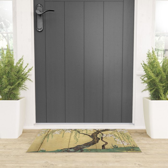Cherry Tree Japanese Edo Period Six-Panel Gold Leaf Screen Welcome Mat Gallery Image 3
