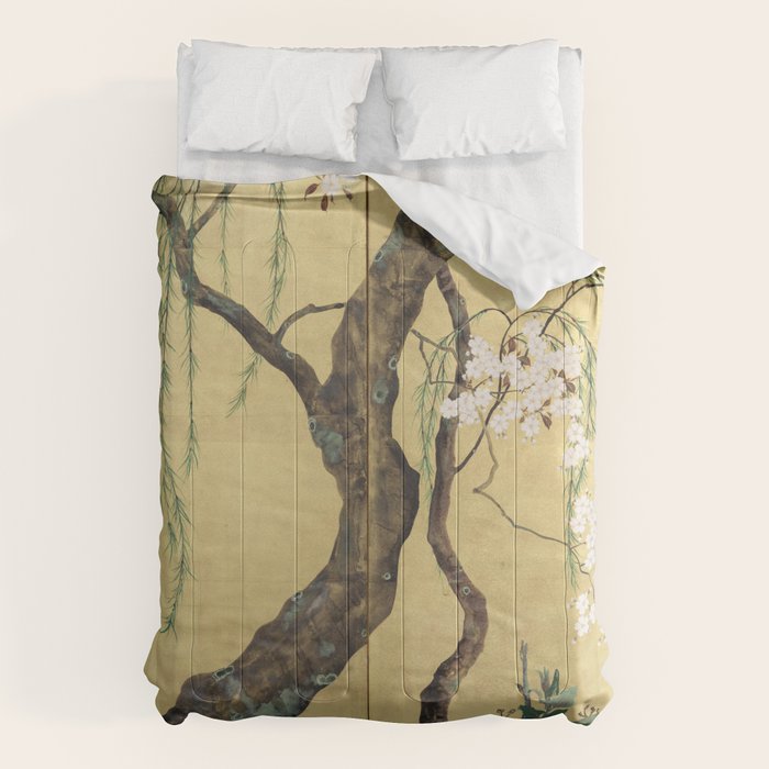 Cherry Tree Japanese Edo Period Six-Panel Gold Leaf Screen Comforter Gallery Image 6