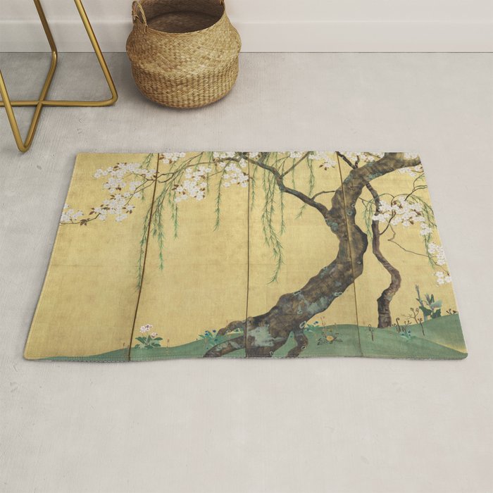 Cherry Tree Japanese Edo Period Six-Panel Gold Leaf Screen Rug Gallery Image 1