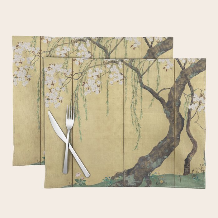 Cherry Tree Japanese Edo Period Six-Panel Gold Leaf Screen Placemat Gallery Image 1
