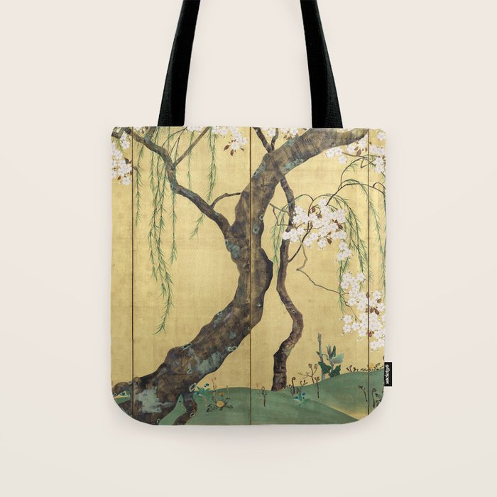 Cherry Tree Japanese Edo Period Six-Panel Gold Leaf Screen Tote Bag Gallery Image 1