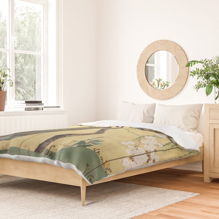 Cherry Tree Japanese Edo Period Six-Panel Gold Leaf Screen Duvet Cover Gallery Image 2