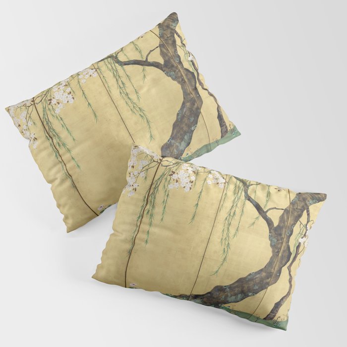 Cherry Tree Japanese Edo Period Six-Panel Gold Leaf Screen Pillow Sham Gallery Image 1