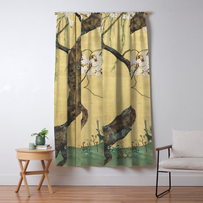 Cherry Tree Japanese Edo Period Six-Panel Gold Leaf Screen Window Curtain Gallery Image 5