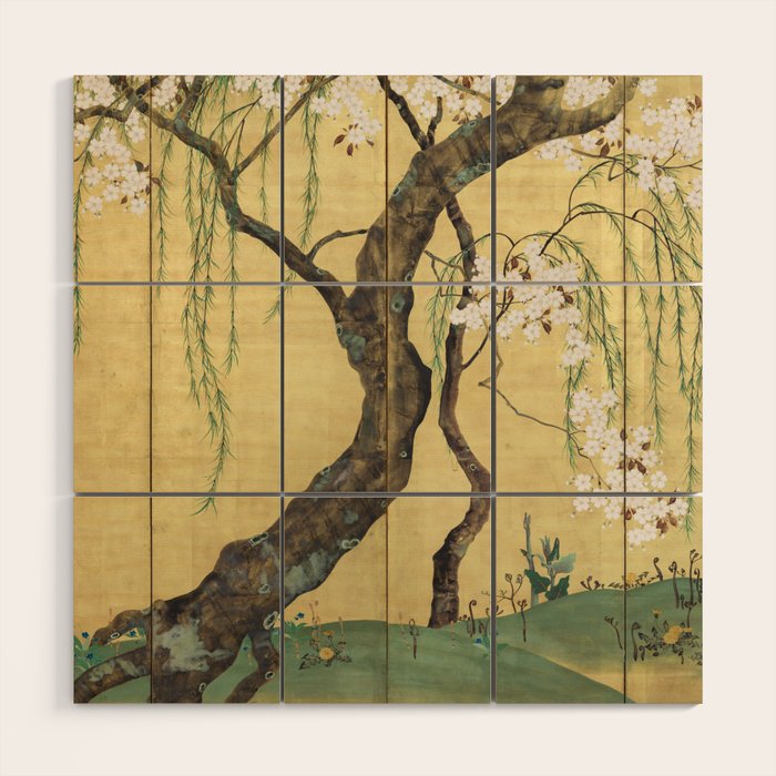 Cherry Tree Japanese Edo Period Six-Panel Gold Leaf Screen Wood Wall Art Gallery Image 1