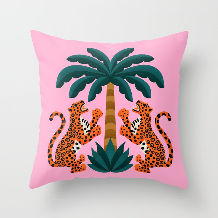 Jaguars and Palm Throw Pillow Gallery Image 1