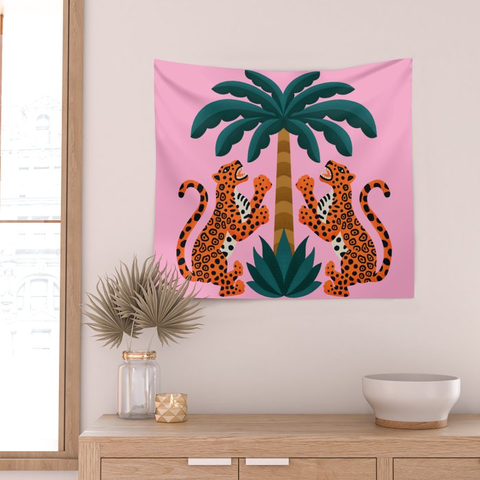 Jaguars and Palm Wall Tapestry Gallery Image 2