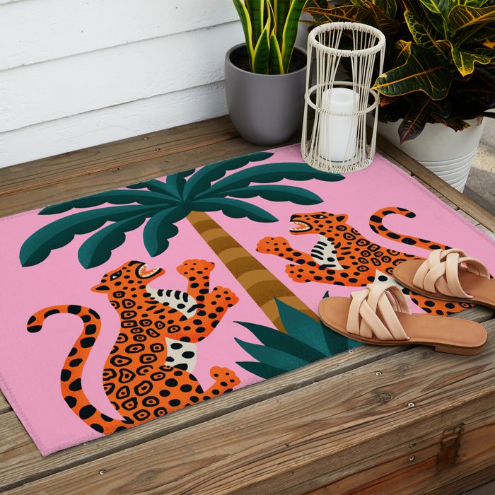 Jaguars and Palm Outdoor Rug Gallery Image 2