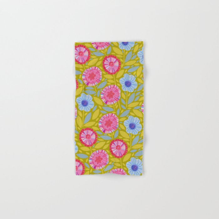 Folk Floral Blossoms in Moss Green Bath Towel Gallery Image 1