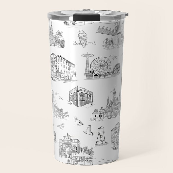 Brooklyn Toile - Black and White Travel Mug Gallery Image 1