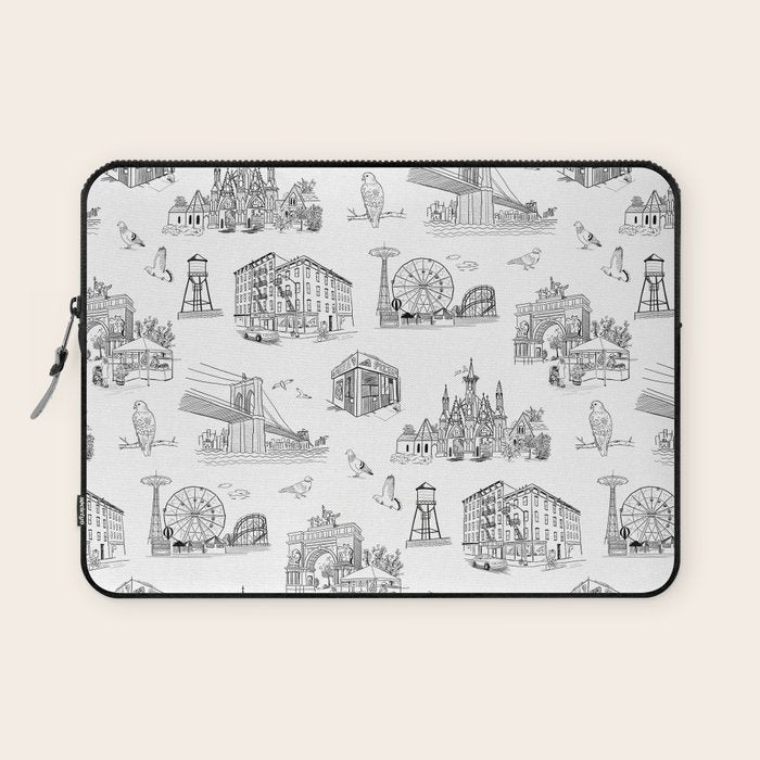 Brooklyn Toile - Black and White Laptop Sleeve Gallery Image 1
