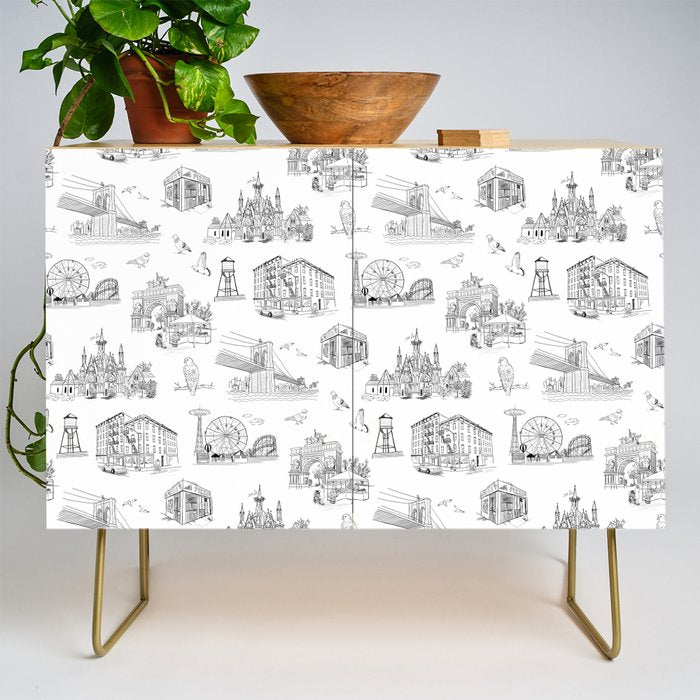Brooklyn Toile - Black and White Credenza Gallery Image 1