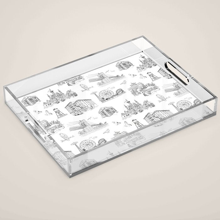 Brooklyn Toile - Black and White Acrylic Tray Gallery Image 1