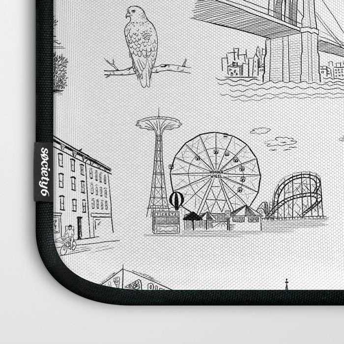Brooklyn Toile - Black and White Laptop Sleeve Gallery Image 3