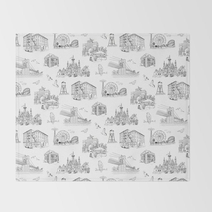 Brooklyn Toile - Black and White Throw Blanket Gallery Image 2