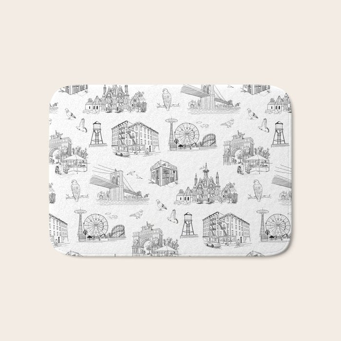 Brooklyn Toile - Black and White Bath Mat Gallery Image 1