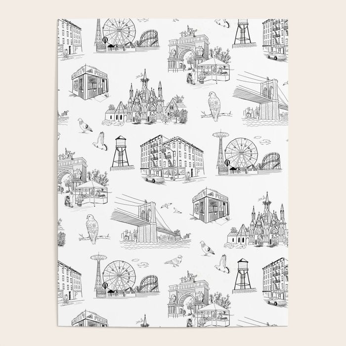 Brooklyn Toile - Black and White Poster Gallery Image 4