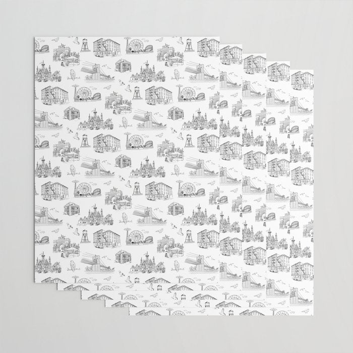 Brooklyn Toile - Black and White Wrapping Paper Gallery Image 3