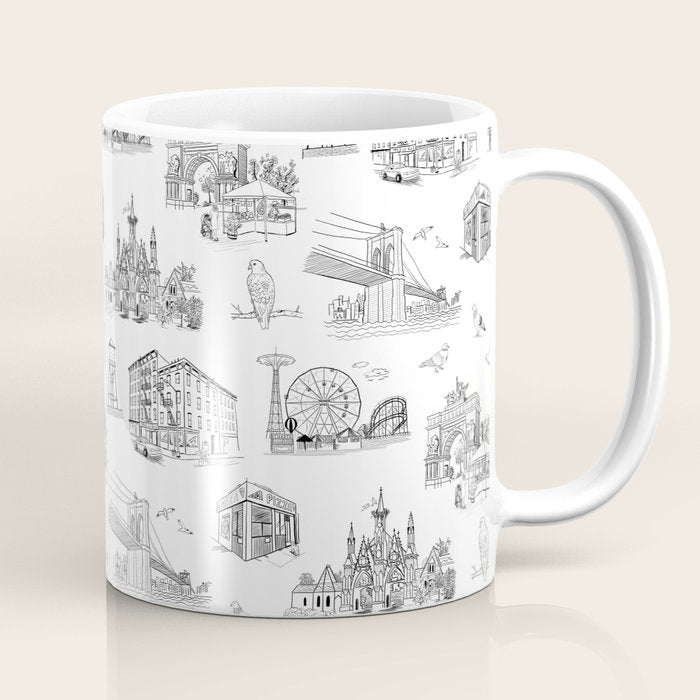 Brooklyn Toile - Black and White Coffee Mug Gallery Image 1