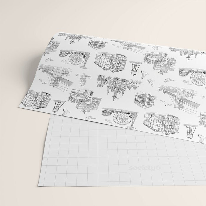 Brooklyn Toile - Black and White Wrapping Paper Gallery Image 2