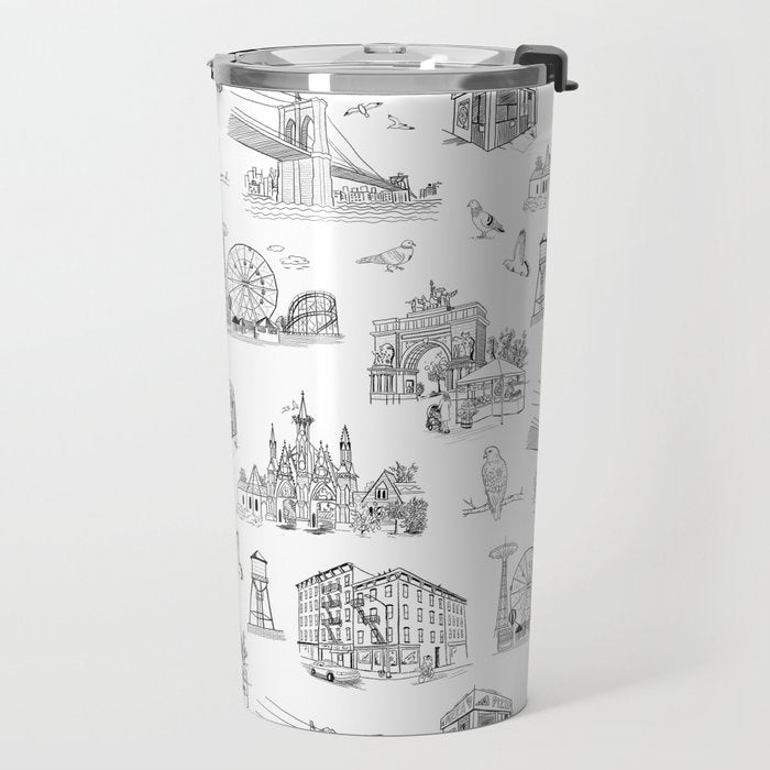 Brooklyn Toile - Black and White Travel Mug Gallery Image 2
