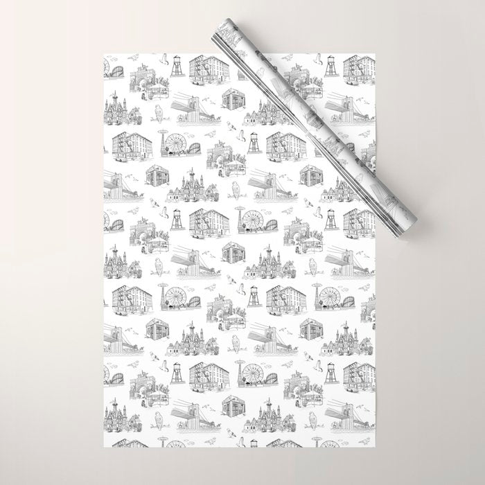 Brooklyn Toile - Black and White Wrapping Paper Gallery Image 1