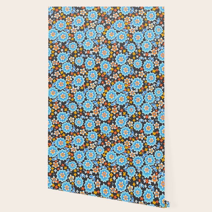 Blue Floral Retro Wallpaper Gallery Image 2