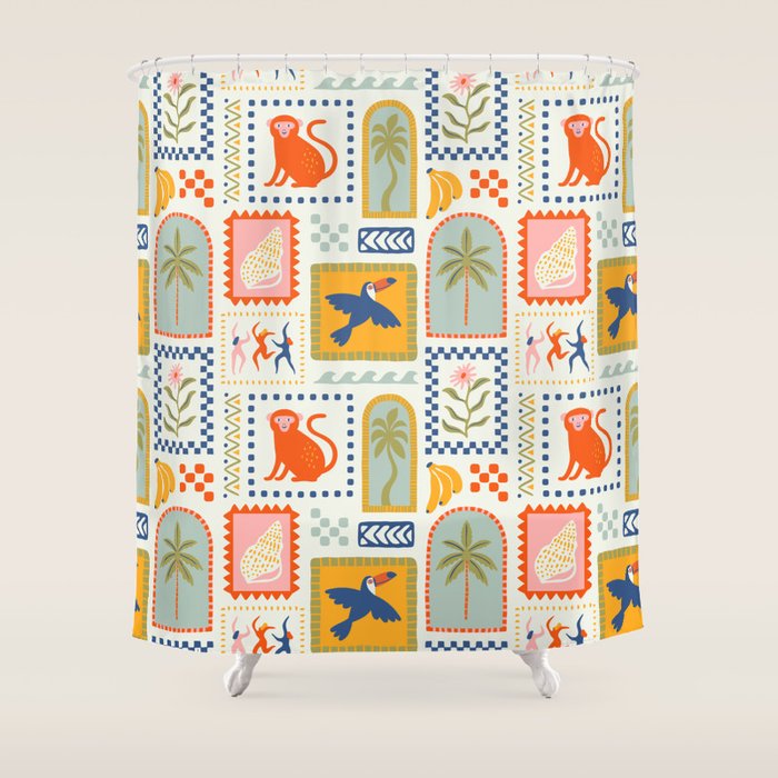 Vintage summer nature patchwork art pattern Shower Curtain Gallery Image 1