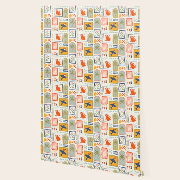 Vintage summer nature patchwork art pattern Wallpaper Gallery Image 2
