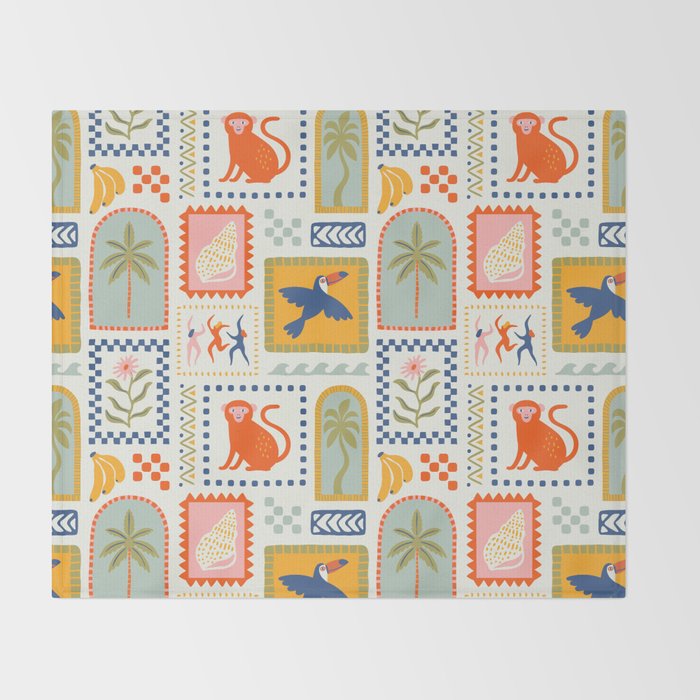 Vintage summer nature patchwork art pattern Throw Blanket Gallery Image 2