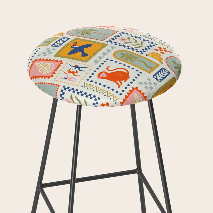 Vintage summer nature patchwork art pattern Stool Gallery Image 2