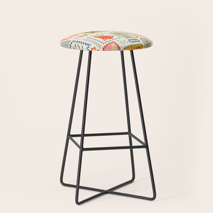 Vintage summer nature patchwork art pattern Stool Gallery Image 1