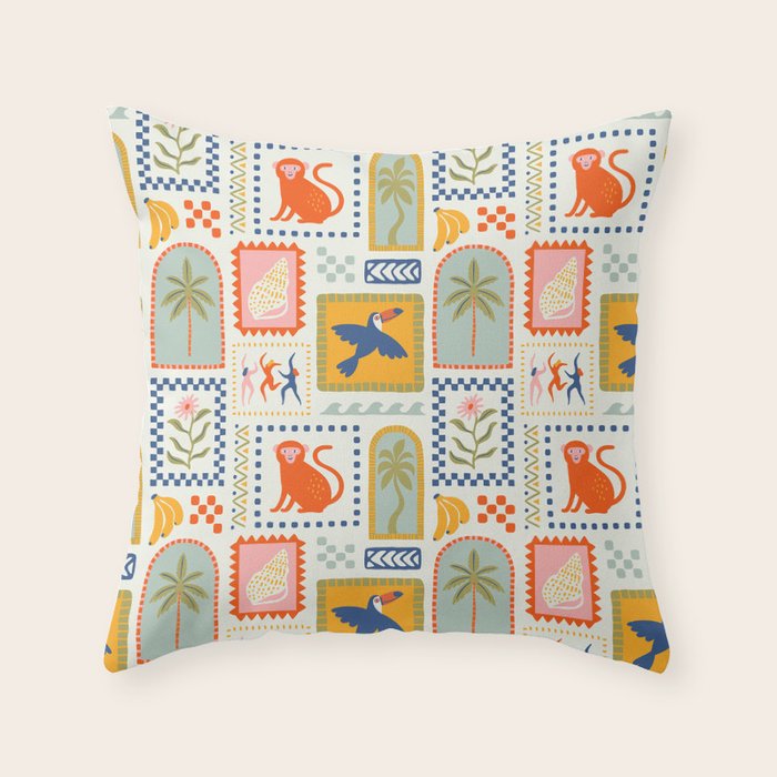 Vintage summer nature patchwork art pattern Throw Pillow Gallery Image 6