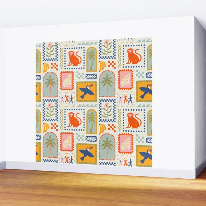 Vintage summer nature patchwork art pattern Wall Mural Gallery Image 2